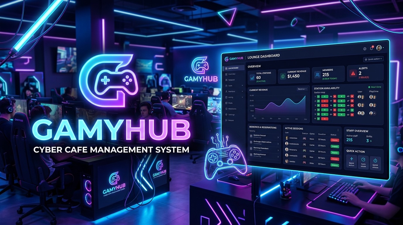 GamyHub lounge dashboard inside a cyber cafe